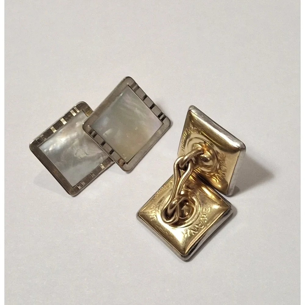 Swank 140 Platinum Front Mother Of Pearl Square Cufflinks Vintage Luxury
